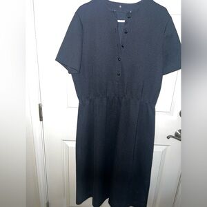 Vtg Black Midi Button Up Goth Business Casual Wednesday Plus Size Dress 20W
